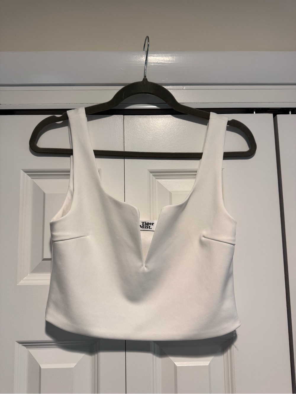 Tiger Mist White Deep V Cropped Tank